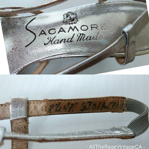 VINTAGE 60s SILVER SHOES Size 8 Narrow Sagamore Handmade Formal Cocktail Party - Picture 11 of 11